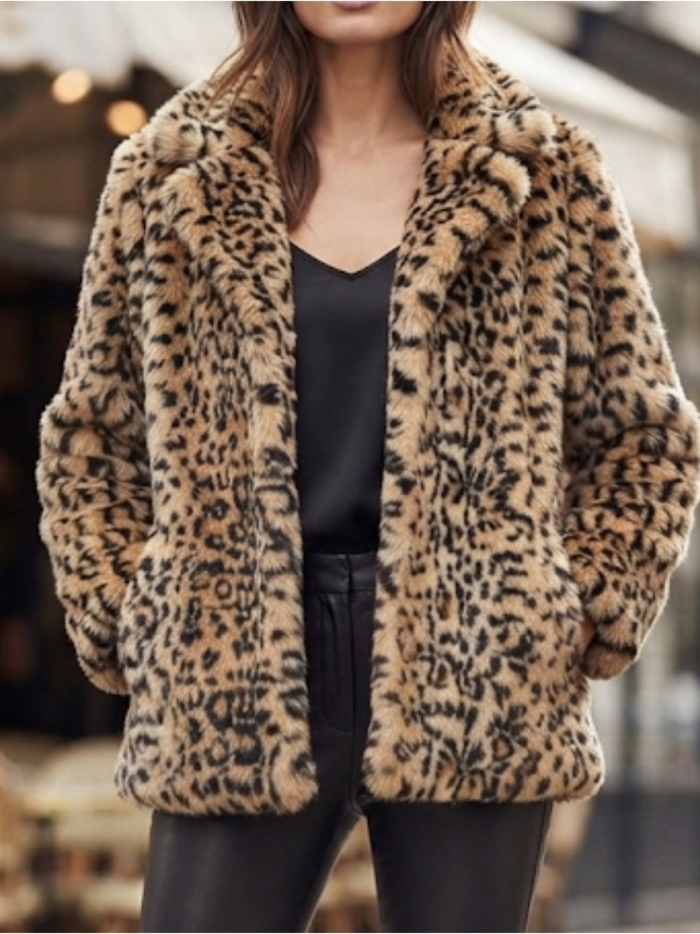 TULLE Faux Fur Fuzzy Bell Sleeve Animal Print Coat Small
